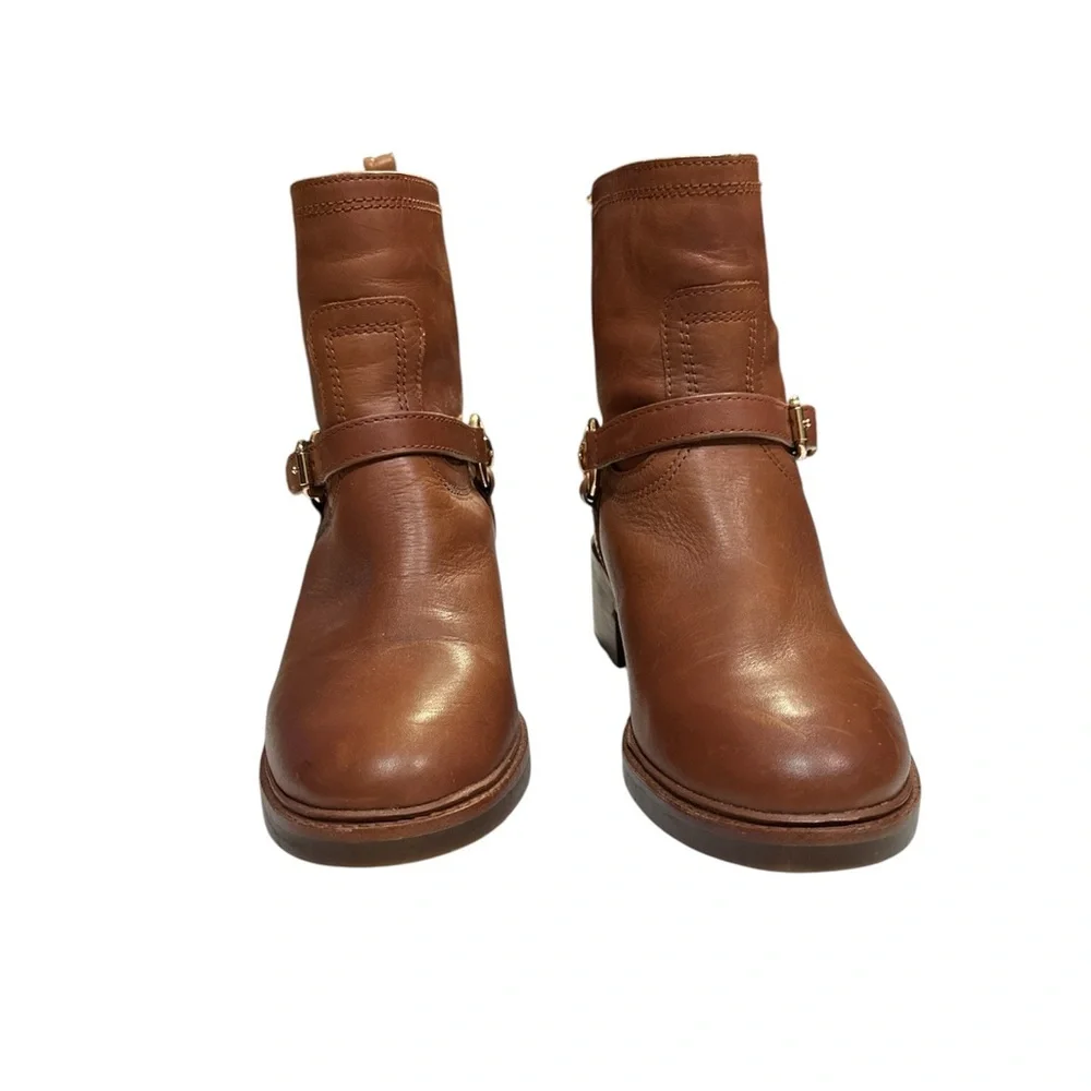 Coach Gillian Leather Saddle Brown Leather Ankle Boots Size 10 - Picture 2 of 8